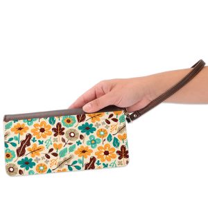 "Cartera monedero con cremallera y correa de mano polipiel marrón sublimable – Personalización elegante"