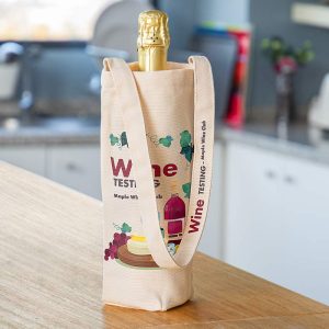 "Bolsa para botella de tejido símil lino sublimable – Personalizable y elegante"