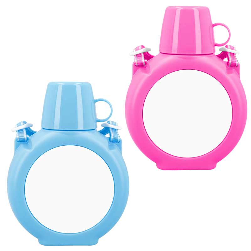 "Cantimplora infantil de plástico con placa sublimable – Personalizable y resistente"