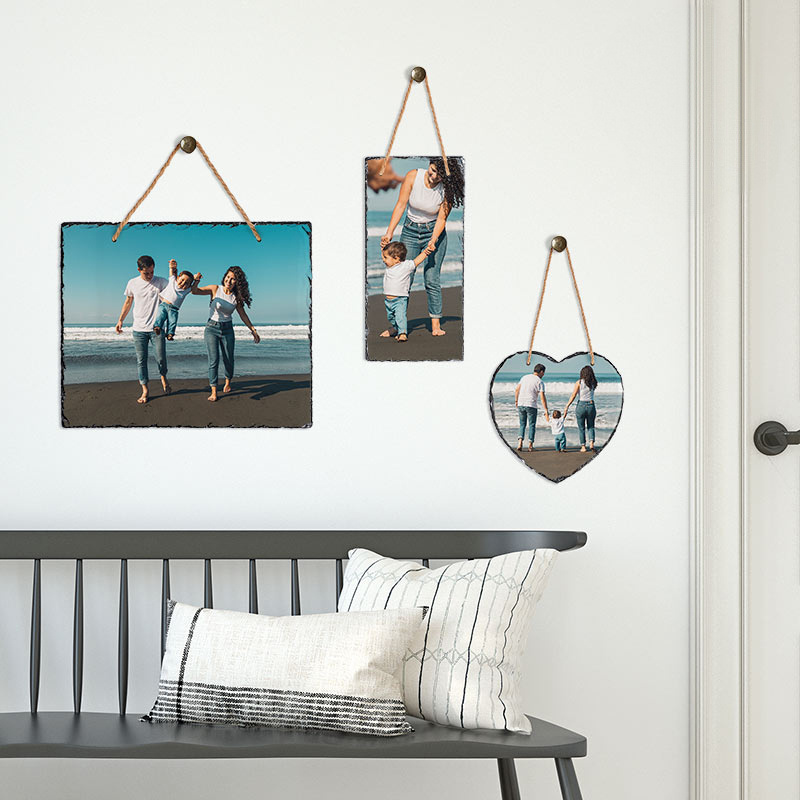 "Fotopaneles colgantes de pizarra sublimables – Personalización con estilo rústico"