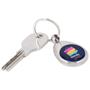 "Llavero de metal con moneda para carrito de supermercado, pack de 10 unidades, ideal para merchandising"