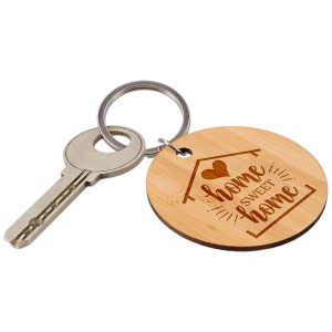 "Llaveros de bambú formas geométricas – Personalización natural y elegante"