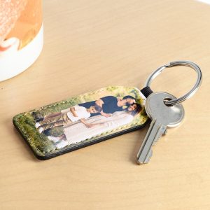 "Llaveros de polipiel sublimables personalizables con imágenes, nombres o logotipos"