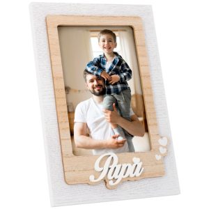 "Portafotos de madera decapé serie Familia – Elegancia rústica personalizable"