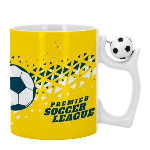 "Taza para sublimación con asa balón de fútbol – Personalización divertida para amantes del deporte"