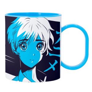 "Taza de plástico sublimable con interior y asa de color, perfecta para personalización y uso infantil"