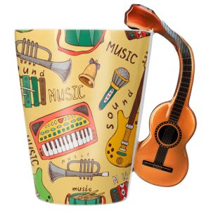 "Taza cónica para sublimación con asa diseño musical – Personalización creativa y única"