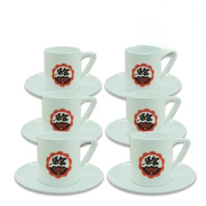 "Pack de 6 tazas de café con plato, sublimables y listas para personalización"