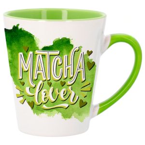 "Taza cónica sublimable con interior y asa de color, ideal para personalización moderna"