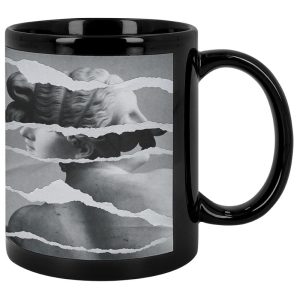 "Taza negra para sublimación con espacio blanco – Personalizable con fotos y frases"