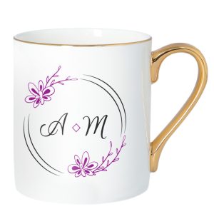 "Taza de porcelana para sublimación con borde y asa de color – Personalizable con fotos y frases"