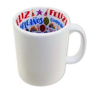 "Taza sublimable interior preimpreso 'Feliz Cumpleaños' – Regalo personalizado para celebraciones"