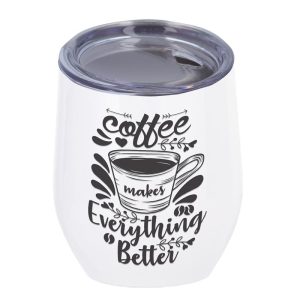 "Vaso termo sublimable de acero inoxidable blanco con tapa – Personalizable y térmico"